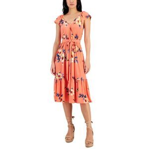 Women's Surplice Flutter-Sleeve Tiered Midi Dress